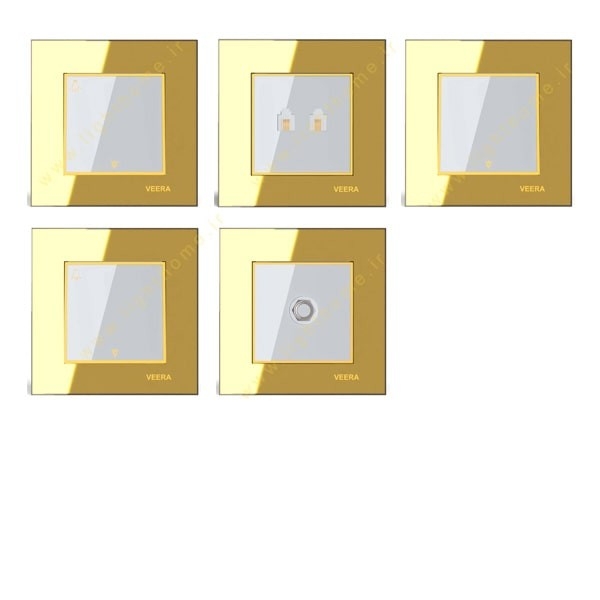 کلید و پریز ویرا مدل امگا طرح شیشه طلایی با رویه سفید