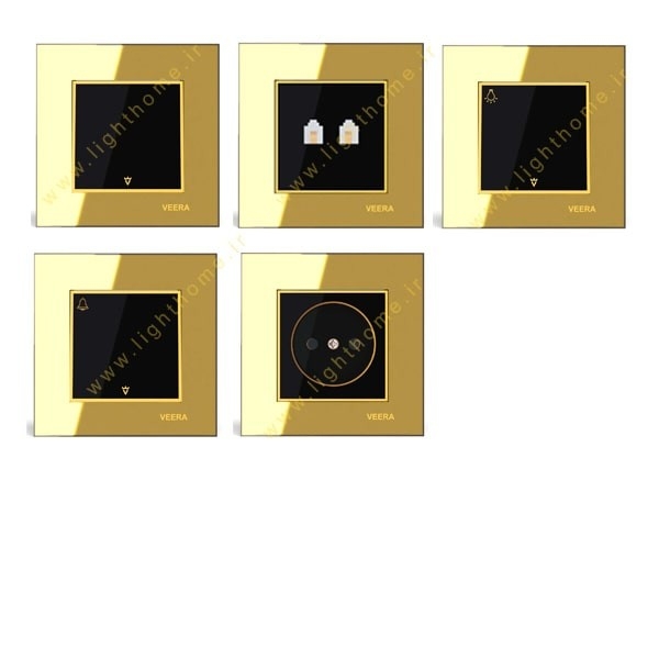 کلید و پریز ویرا مدل امگا طرح شیشه طلایی طلایی مشکی