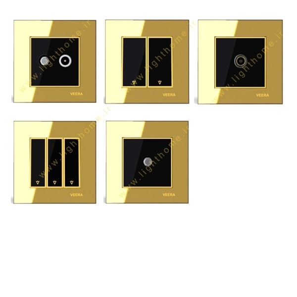 کلید و پریز ویرا مدل امگا طرح شیشه طلایی طلایی مشکی