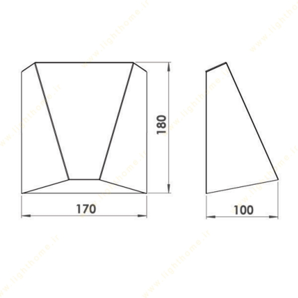 چراغ دیواری لولایت کد 110 ابعاد