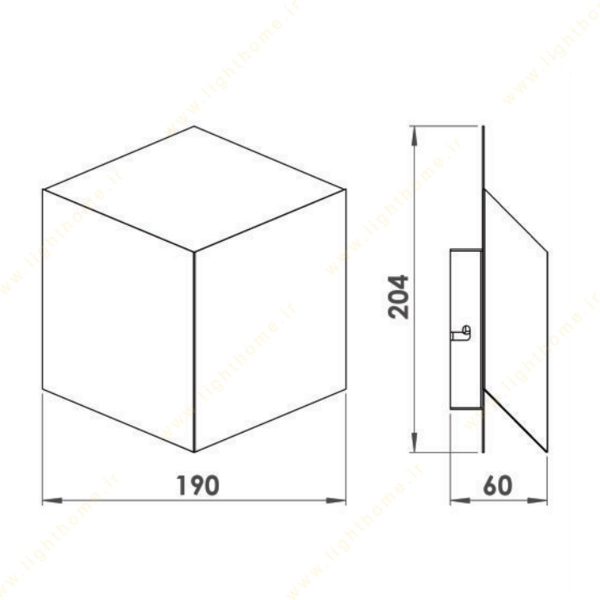 چراغ دیواری 5 وات لولایت ابعاد