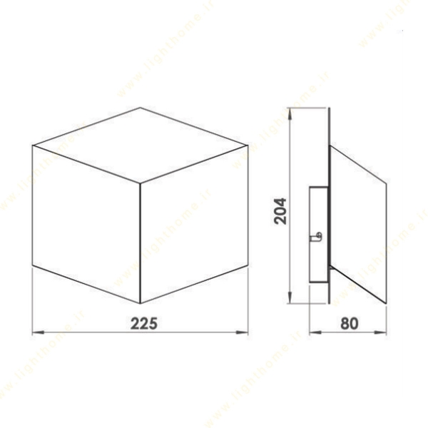 چراغ دیواری لولایت کد 121 ابعاد