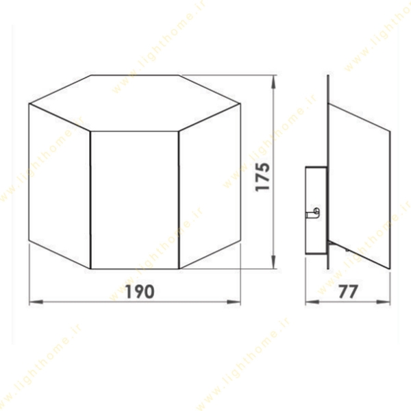 چراغ دیواری لولایت کد 123 ابعاد