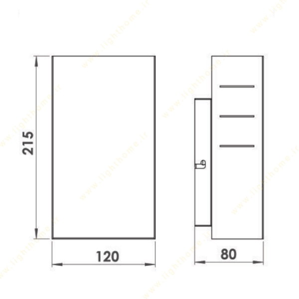 چراغ دیواری لولایت کد 130 ابعاد