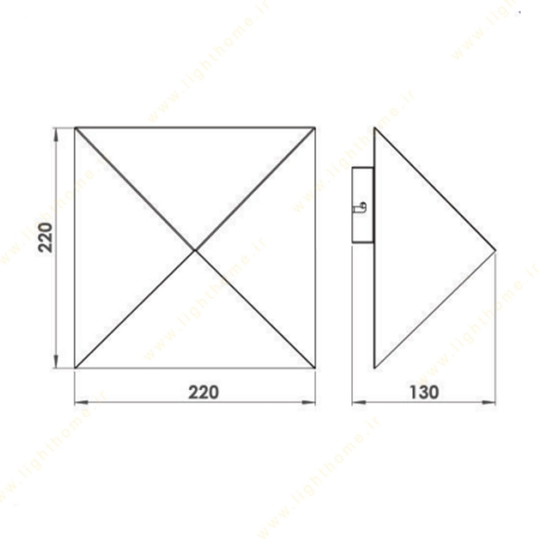 چراغ دیواری لولایت کد 140 ابعاد