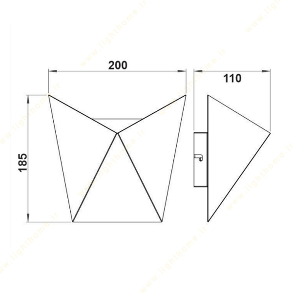 چراغ دیواری لولایت کد 141 ابعاد