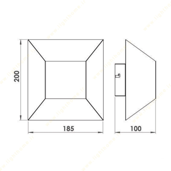 چراغ دیواری لولایت کد 150 ابعاد