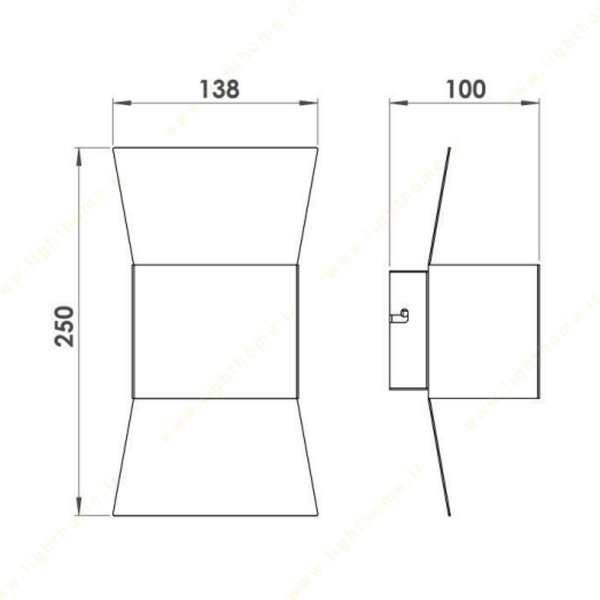 چراغ دیواری لولایت کد 151 ابعاد