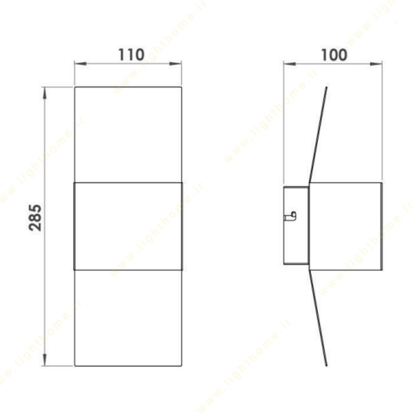 چراغ دیواری دکوراتیو لولایت کد 152 ابعاد