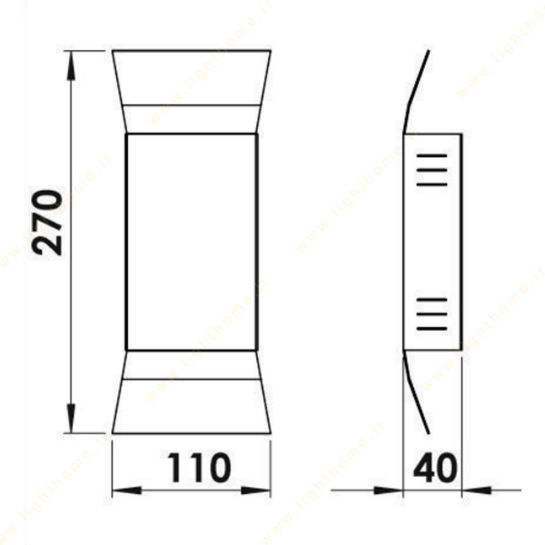 چراغ دیواری دکوراتیو لولایت کد 171 ابعاد