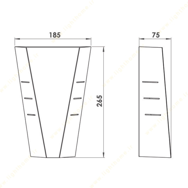 چراغ دیواری دکوراتیو لولایت کد 190 ابعاد