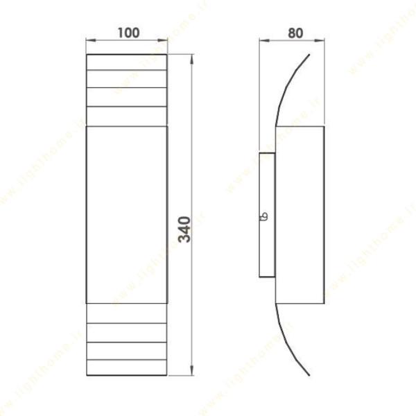 چراغ دیواری دکوراتیو لولایت کد 241 ابعاد