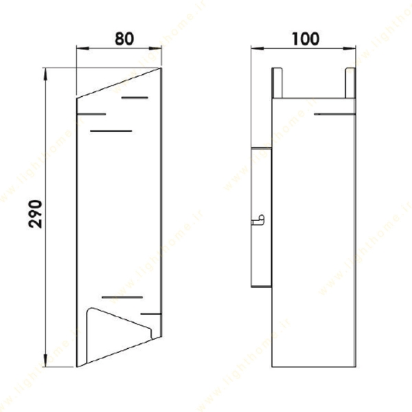 چراغ دیواری دکوراتیو لولایت کد 300 ابعاد