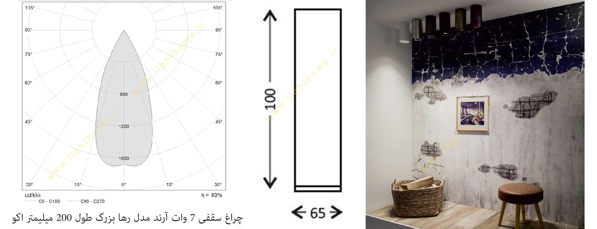 چراغ سقفی 7 وات آرند مدل رها بزرگ طول 200 میلیمتر اکو