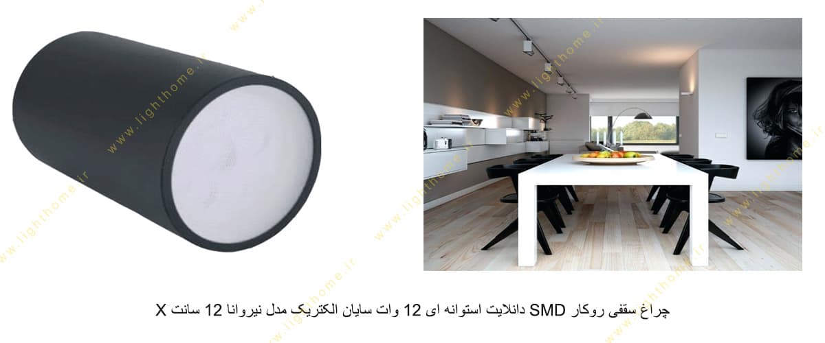 چراغ سقفی روکار SMD دانلایت استوانه ای 12 وات سایان الکتریک مدل نیروانا 12 سانت X