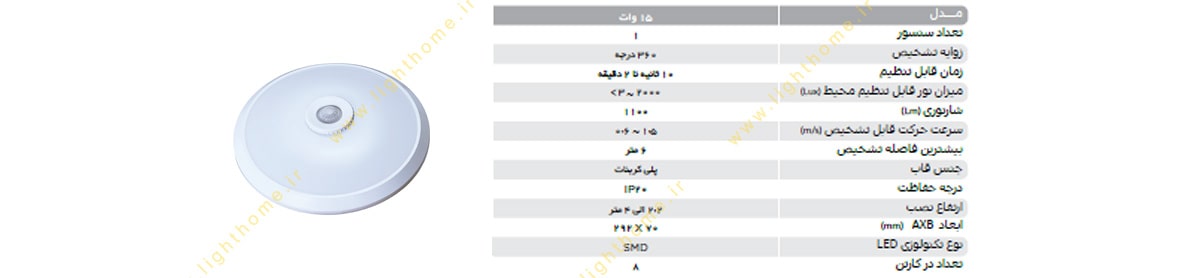 چراغ هوشمند ال ای دی سقفی 15 وات پارس شهاب