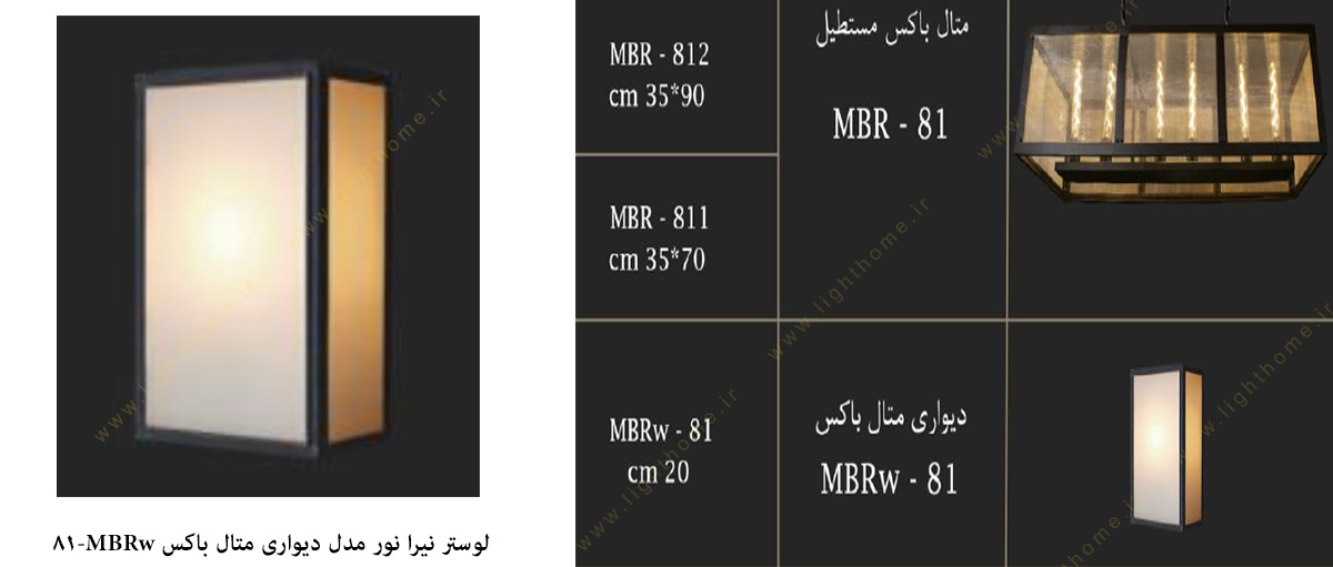 لوستر نیرا نور مدل دیواری متال باکس MBRw-81