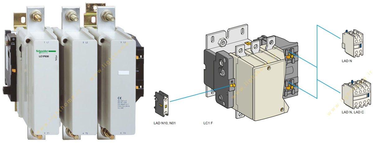 کنتاکتور اشنایدر 3 فاز 630 آمپر 330 کیلووات (1 باز 1 بسته) بوبین 220 ولت AC کد LC1F630M7