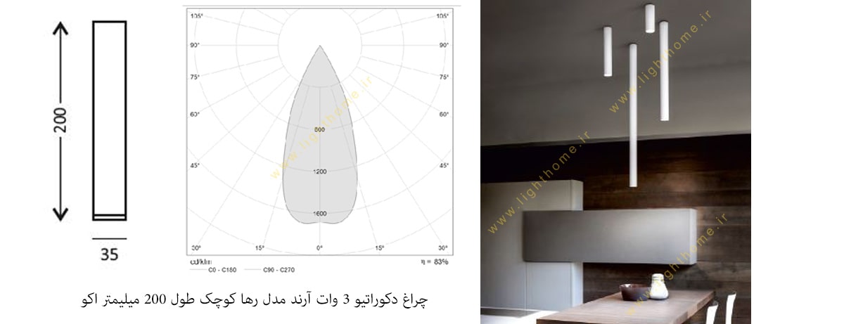 چراغ دکوراتیو 3 وات آرند مدل رها کوچک طول 200 میلیمتر اکو