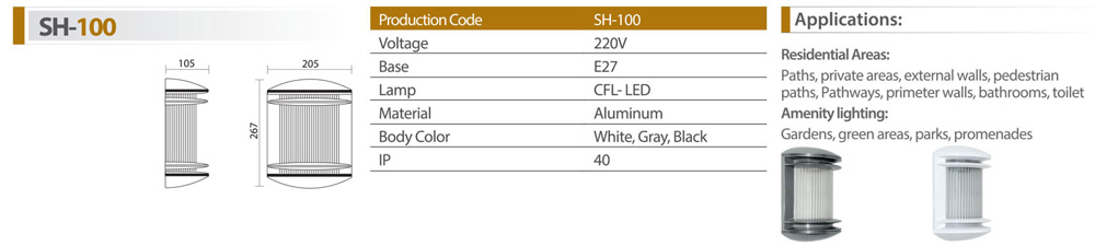 چراغ دیواری و دکوراتیو شعاع مدل sh-100