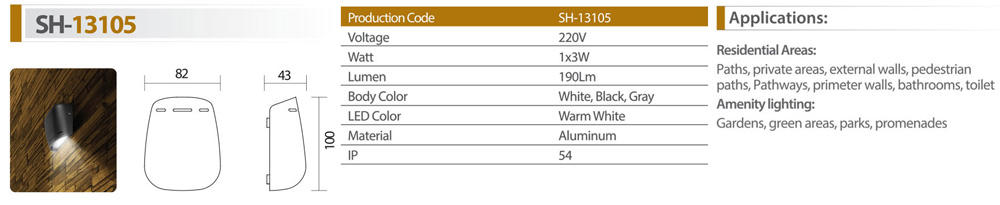 چراغ دیواری و دکوراتیو LED شعاع 3 وات مدل SH-13105