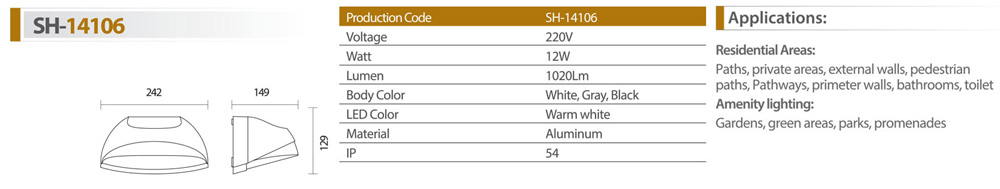 چراغ دیواری و دکوراتیو ال ای دی 12 وات شعاع مدل SH-14106