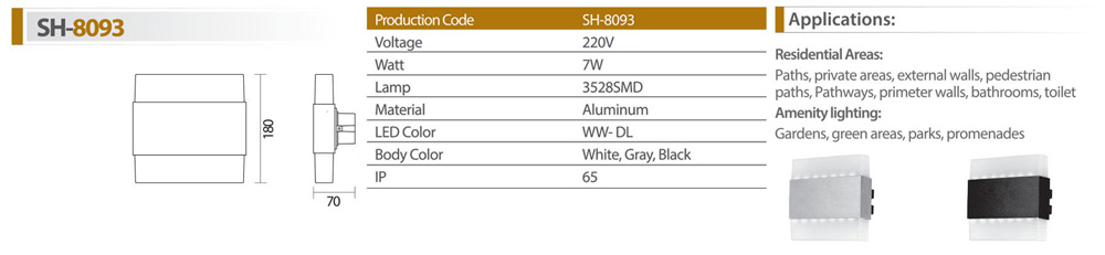 چراغ دیواری و دکوراتیو ال ای دی 7 وات شعاع مدل SH-8093