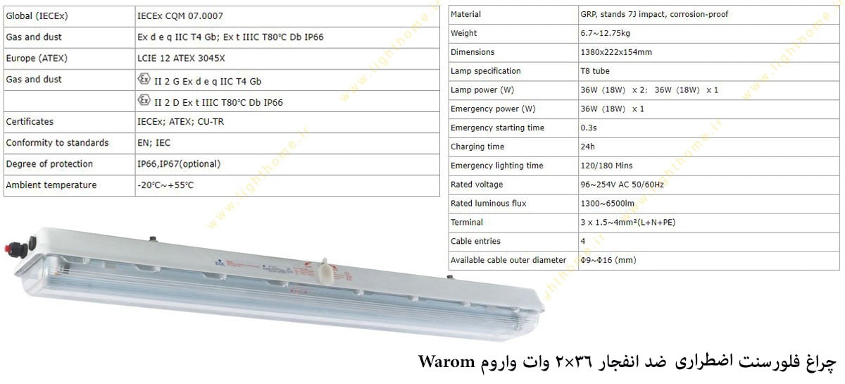 چراغ ضدانفجار فلورسنت 36×2 وات warom