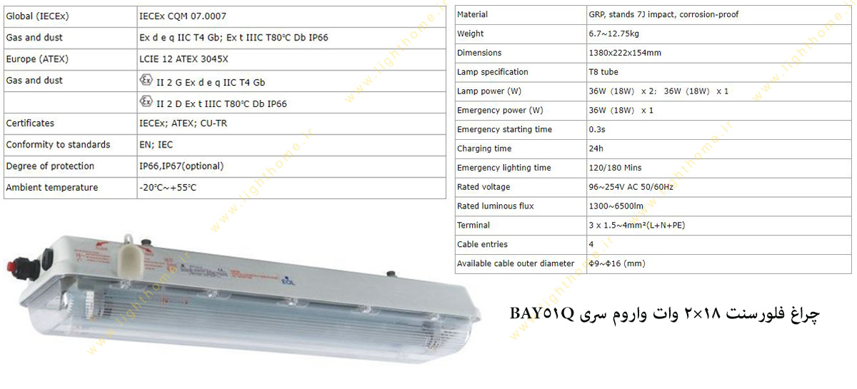 چراغ ضد انفجار 18×2 وات فلورسنتی واروم