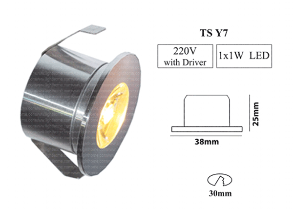 چراغ چشمی LED یک وات مدل TS-Y7 - چراغ چشمی تکساز - دانلایت ال ای دی تکساز