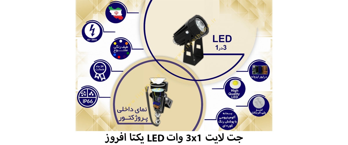 جت لایت 3x1 وات LED یکتا افروز