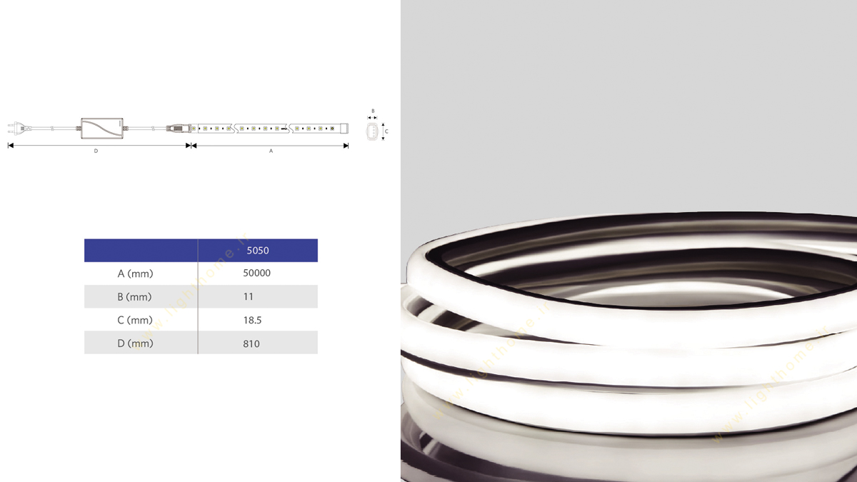 ریسه نئون فلکسی 8 وات LED اپل مدل LED-E-Strip-2835-8W