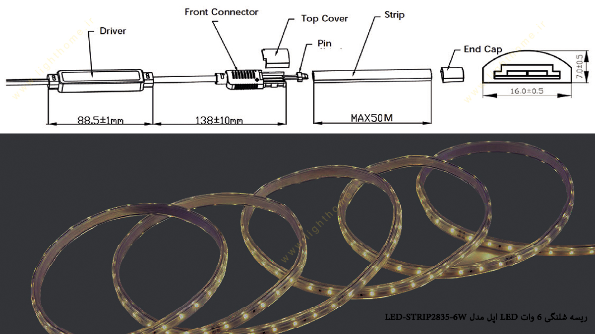 ریسه شلنگی 6 وات LED اپل مدل LED-STRIP2835-6W