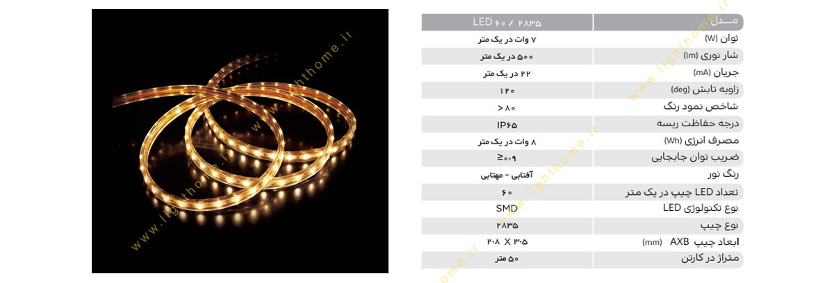 ریسه نواری 60 ال ای دی تزئینی 7 وات SMD پارس شهاب