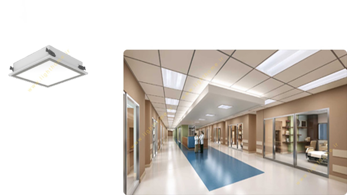 چراغ بیمارستانی 23 وات LED توکار 30x30 مهنام مدل گلاریس با صفحه پلی استایرن شیری