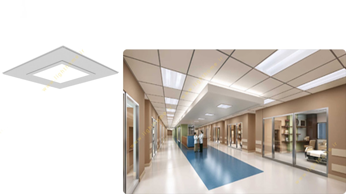 چراغ بیمارستانی 23 وات LED توکار 60x60 مهنام مدل گلاریس با صفحه پلی استایرن شیری