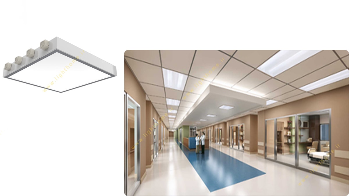 چراغ بیمارستانی 4x18 وات توکار مهنام مدل ونوس با صفحه اکرولیک شیری T8