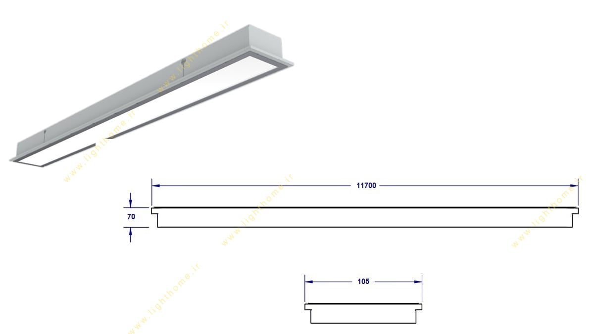 چراغ بیمارستانی 48 وات LED توکار مهنام مدل گلاریس پلی استایرن شیری