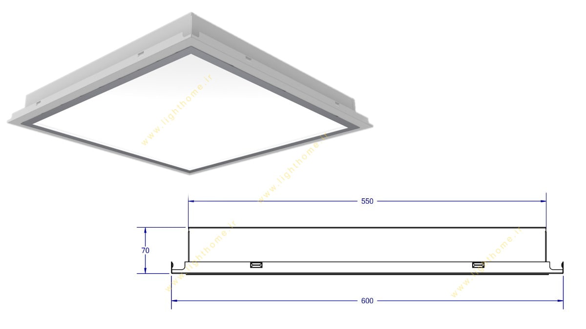 چراغ بیمارستانی 60x60 توکار 50 وات LED گلاریس مهنام مدل سازه پنهان