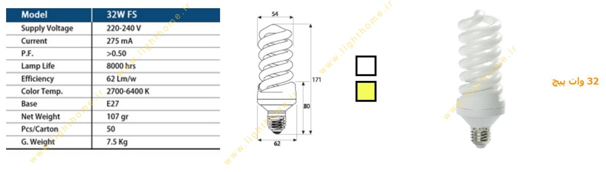 لامپ 32 وات کم مصرف مدل نیم پیچ بالاستیران