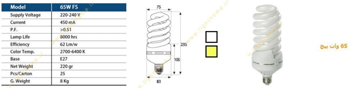 لامپ کم مصرف 65 وات بالاستیران