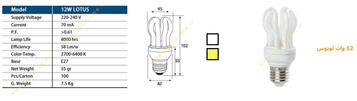 لامپ کم مصرف لوتوس 12 وات بالاستیران
