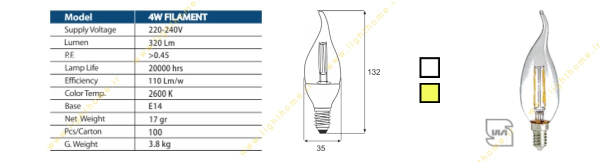 لامپ ال ای دی فیلامنتی 4 وات بالاستیران