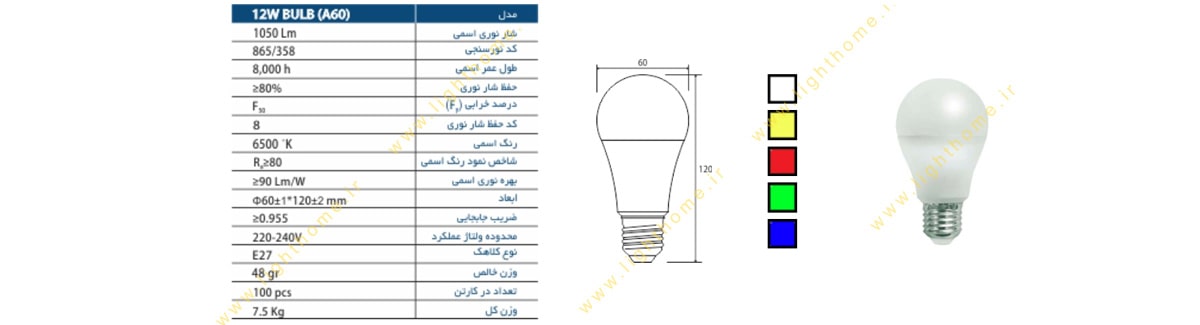 لامپ ال ای دی حبابی 12 وات بالاستیران