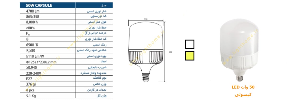 لامپ ال ای دی کپسولی 50  وات بالاستیران