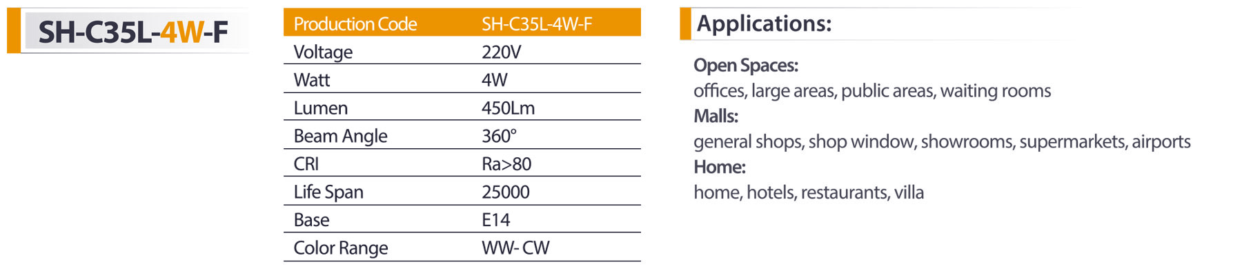 لامپ اشکی فیلامنتی شعاع مدل sh-c35l-4w-c