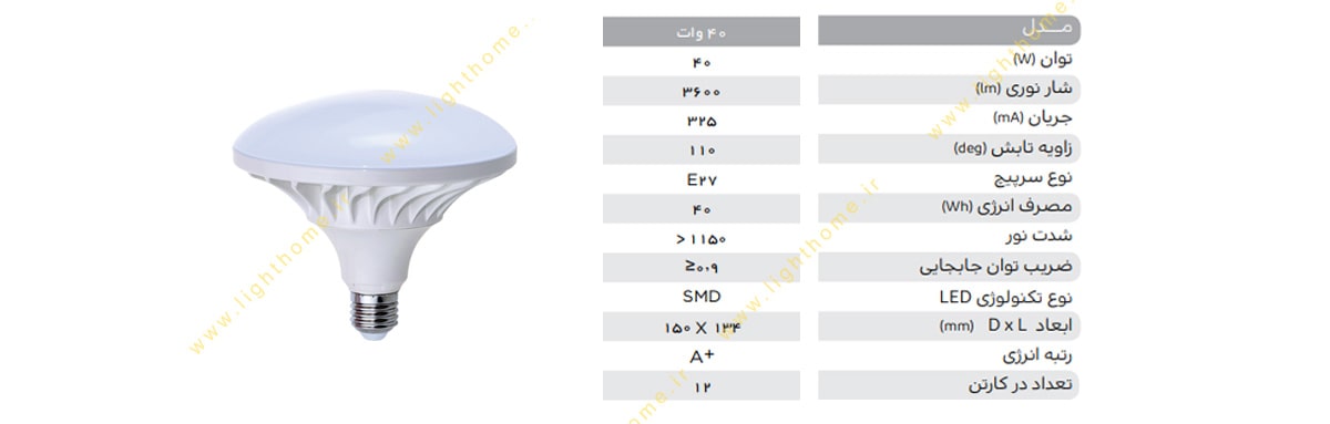 لامپ ال ای دی سفینه ای 40 وات پارس شهاب