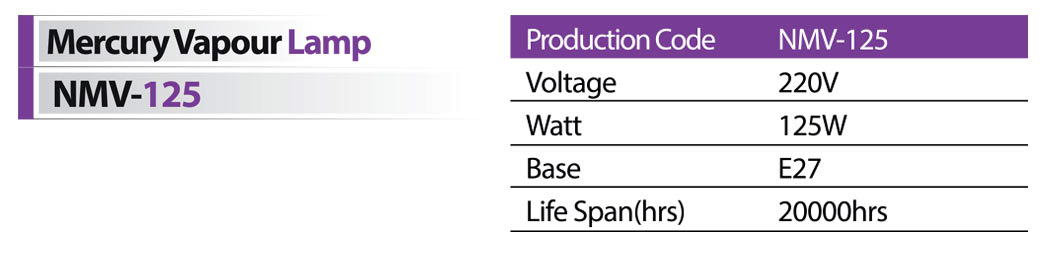 لامپ بخار جیوه 125 وات شعاع مدل nmv-125