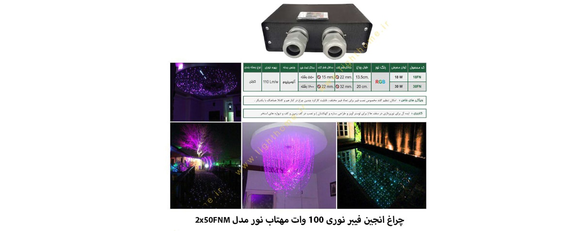 چراغ انجین فیبر نوری دو قلو 100 وات مهتاب نور مدل 2x50FNM