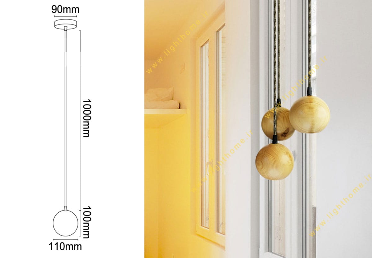 چراغ لوستر آویز چوبی انگاره مدل کهربا 1